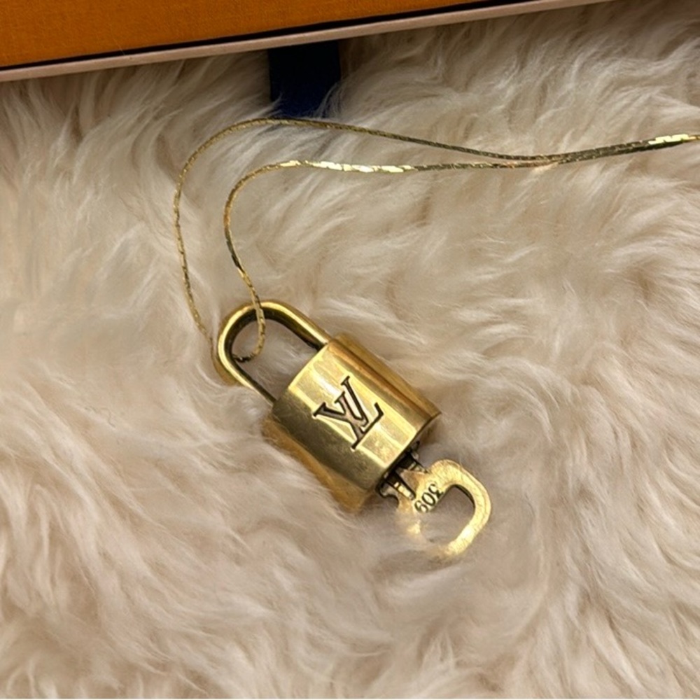 Louis Vuitton Lock and Key on Gold Chain Necklace